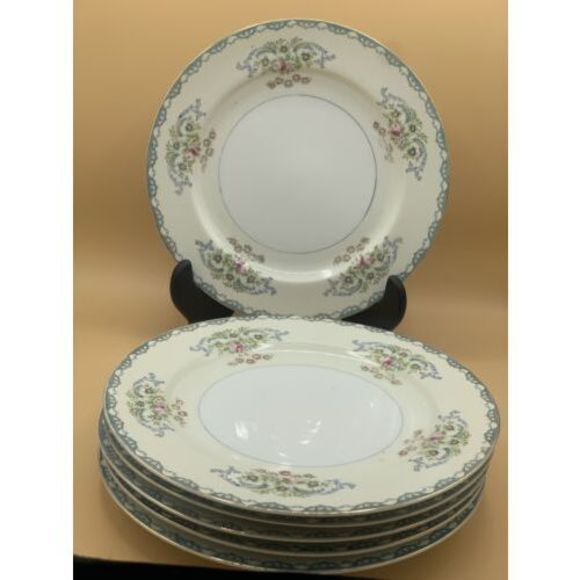 Mikado China 1938 Green Traditional 10" Dinner Plates set Of 6, Made in Japan - Picture 1 of 6